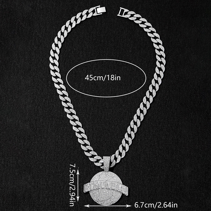 Wholesale Full Diamond Alloy Round Pendant Men's Necklace